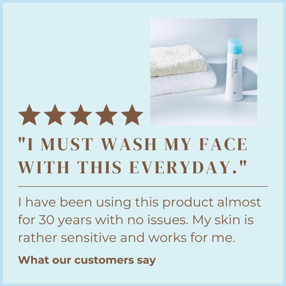 Customer review for FANCL Facial Cleansing Powder which said "I must wash my face with this everyday." I have been using this product almost for 30 years with no issues. My skin is rather sensitive and works for me.